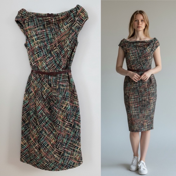 Byron Lars Dresses & Skirts - Byron Lars Beauty Mark Draped Shoulder Tweed-Inspired Silk Blend Dress – Size 4